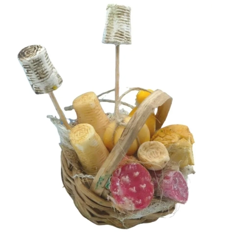 Cesto con salumi i e formaggi in cera per pastori da 20 a 30 cm