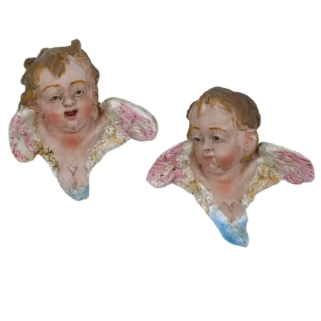 Coppia di Cherubini angeli con occhi in vetro 25-30 cm