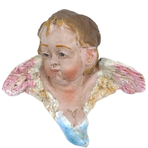 Coppia di Cherubini angeli con occhi in vetro 35-45 cm