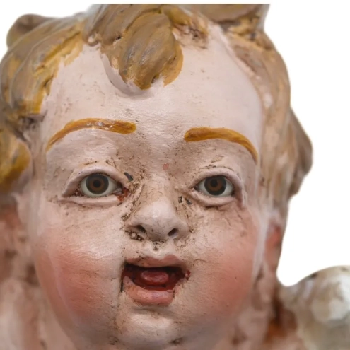Coppia di Cherubini angeli con occhi in vetro 25-30 cm