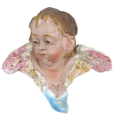 Coppia di Cherubini angeli con occhi in vetro 25-30 cm