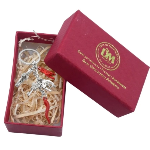 Portachiavi con simboli scaramantici in metallo  6 cm con scatola regalo