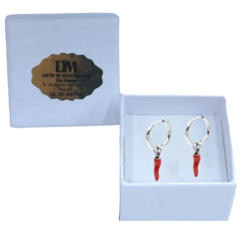 Coppia di orecchini con corno portafortuna rosso 4 cm