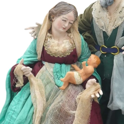 Natività stile 700 con occhi in vetro e vestiti San Leucio 25 o 35 cm