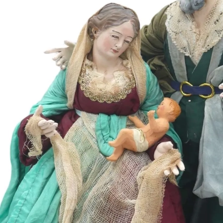 Natività stile 700 con occhi in vetro e vestiti San Leucio 25 o 35 cm