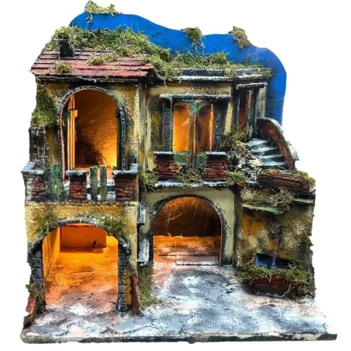Presepe borgo con fontana e luci 40 cm