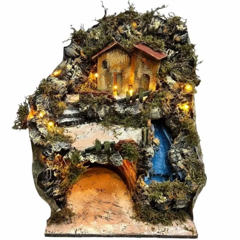 Presepe in sughero con cascata e luci 40 m