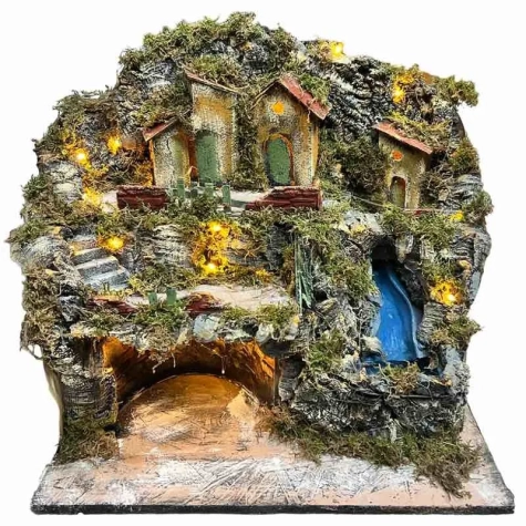 Presepe in sughero con cascata e luci 40 m