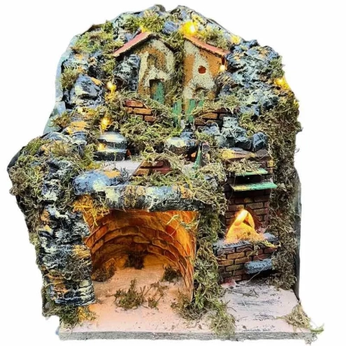 Presepe con forno completo di luci 35 cm