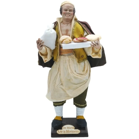Pizzaiolo con occhi in vetro e vestiti in stoffa san leucio 25 cm