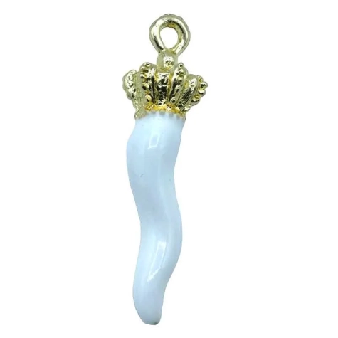 Gioiello Ciondolo corno bianco in metallo 2 cm con scatola regalo 2