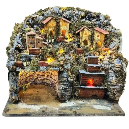 Presepe in sughero con forno e luci 40 cm