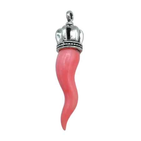 Gioiello Ciondolo con corno rosa in corallo 4 cm in scatola regalo