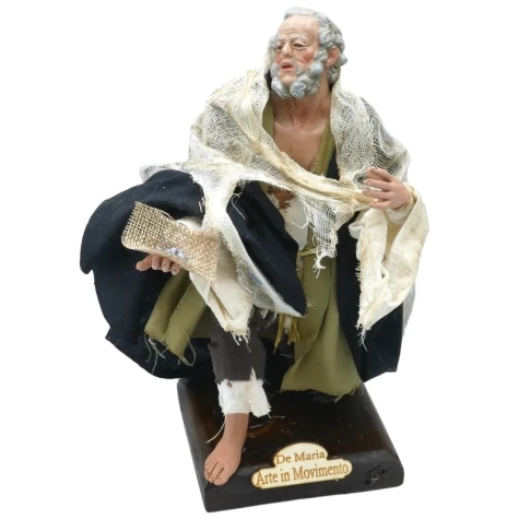 Mendicante con vestiti in stoffa san leucio ed occhi in vetro 25 cm