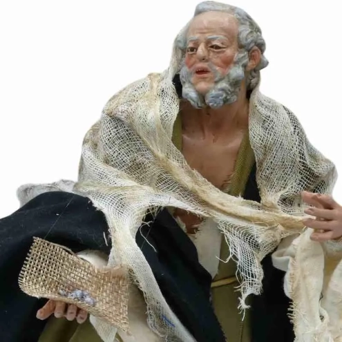 Mendicante con vestiti in stoffa san leucio ed occhi in vetro 25 cm