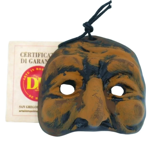 Maschera di Pulcinella marrone in terracotta 6 cm