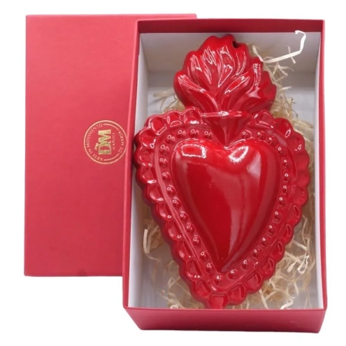 Cuore sacro rosso in ceramica 15 o 20 cm
