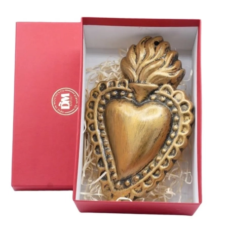 Cuore sacro oro metalizzato in ceramica 15 o 20 cm