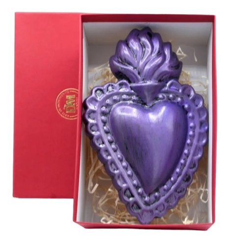 Cuore sacro viola metalizzato in ceramica 15 o 20 cm