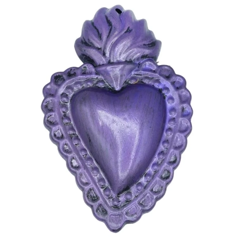 Cuore sacro viola metalizzato in ceramica 15 o 20 cm