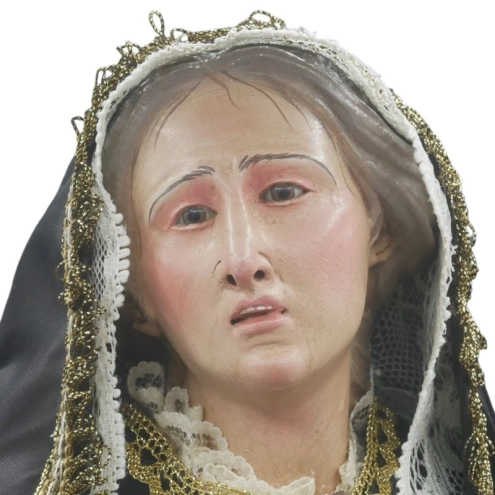 Madonna Addolorata statuina con vestiti in stoffa 35 cm | Pastore per presepe
