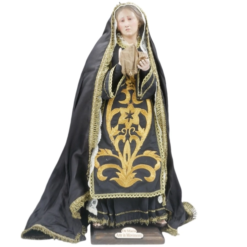 Madonna Addolorata con occhi in vetro e vestiti in stoffa san leucio 35 cm