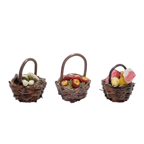 Set da 3 cestini con frutta e salumi per pastori da 7 a 10 cm