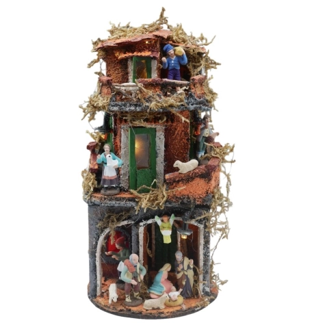 Presepe completo di pastori e luci 30 cm