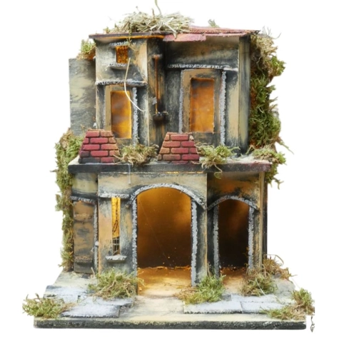 Presepe borgo completo di luci  e pastori 40 cm 2