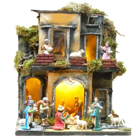 Presepe borgo completo di luci  e pastori 40 cm