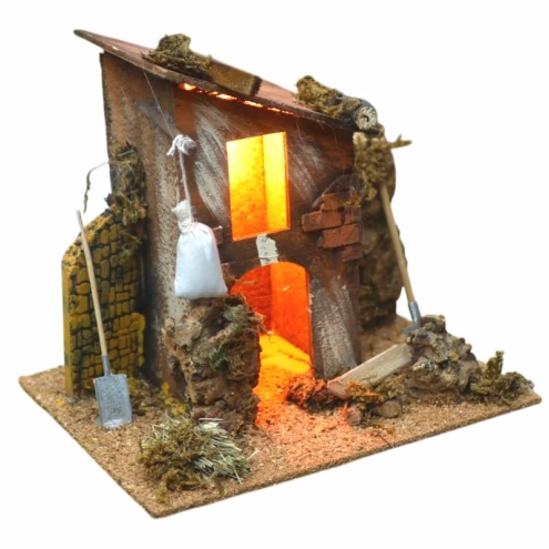 Casa illuminata con stalla per presepe  22 cm | Presepi completi in miniatura