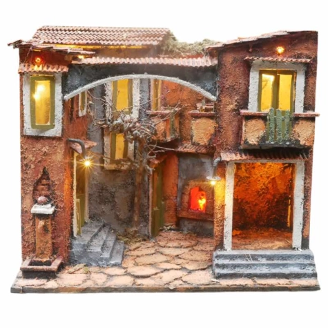 Presepe borgo con forno, luci e pastori 30 cm 2