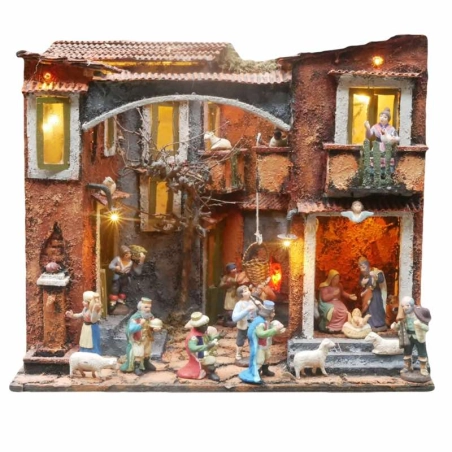 Presepe borgo con forno, luci e pastori 30 cm