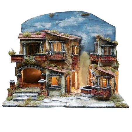 Presepe completo di luci e fontana in terracotta 45 cm