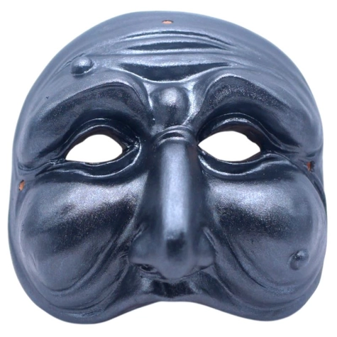Maschera di Pulcinella nero metalizzato 15 cm