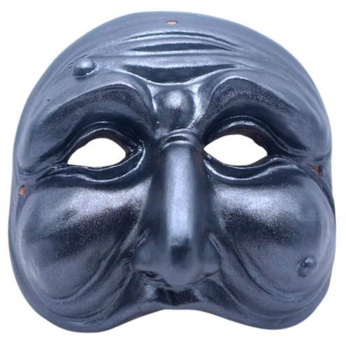 Maschera di Pulcinella nero metalizzato 15 cm