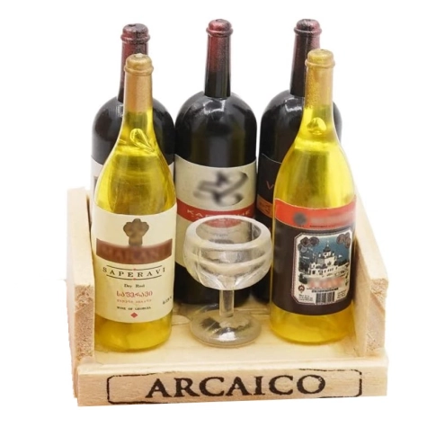 Mensola con 2 calici e bottiglia di vino per pastori da 10 a 15 cm