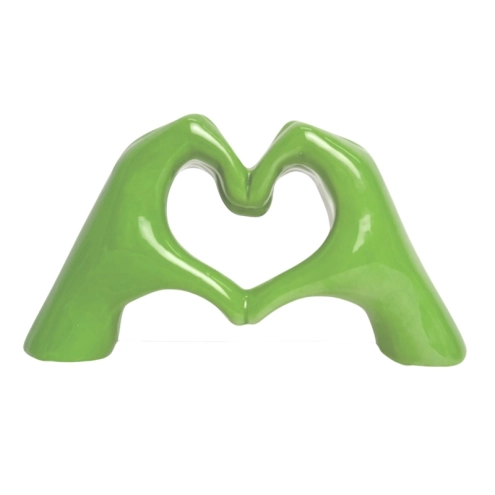 Mano Cuore verde acido in ceramica 14 cm