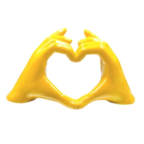 Mano Cuore gialla in ceramica 14 cm