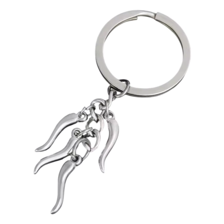 Portachiavi con corni argento metallo 6 cm