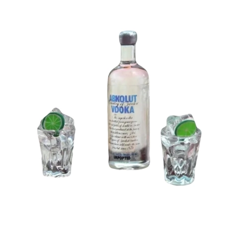 Set bottiglia di Vodka e 2 drink per pastori da 7 a 12 cm