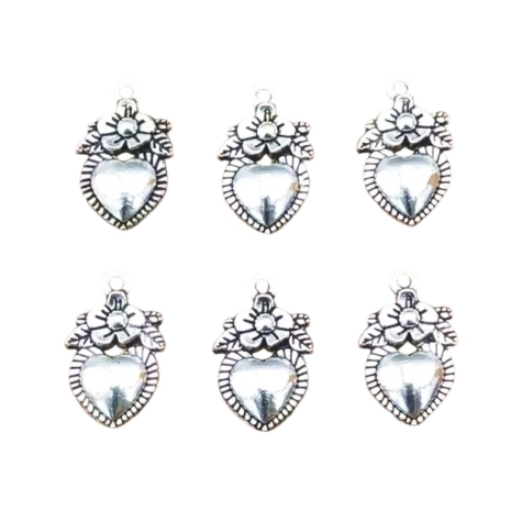 Gioiello Ciondolo Cuore con rosa argento in metallo 1 cm