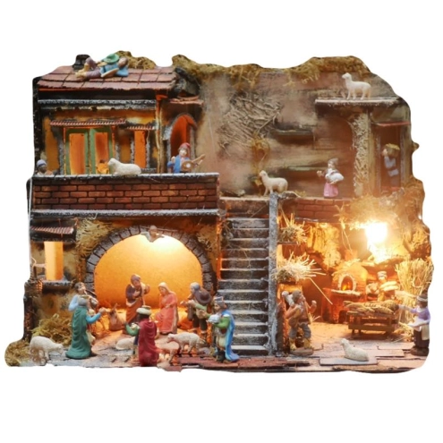 Presepe con forno e luci e statuine 50 cm |Natività per presepe