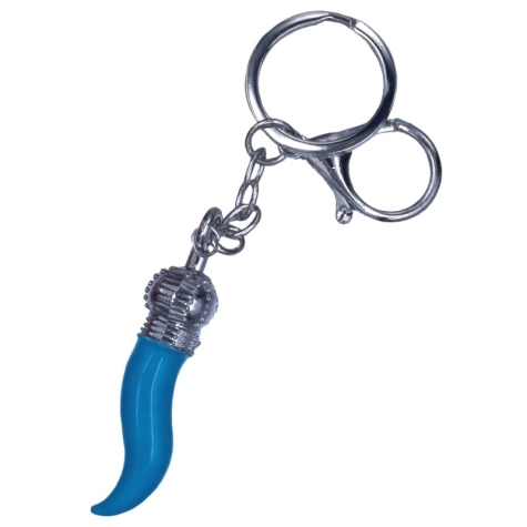 Portachiavi portafortuna con corno azzurro | cornicello portafortuna | simboli portafortuna