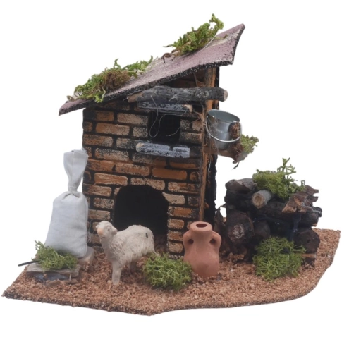 Casetta del boscaiolo con pecora 12 cm | Case e paesaggi presepe