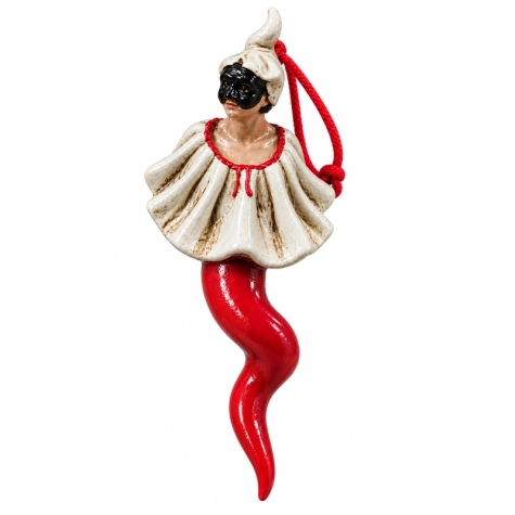Pulcinella con corno rosso portafortuna  | cornetti napoli | simboli portafortuna