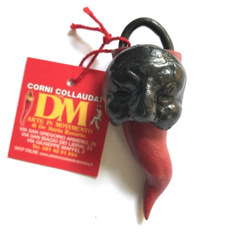 Maschera di Pulcinella con corno in terracotta 9 cm