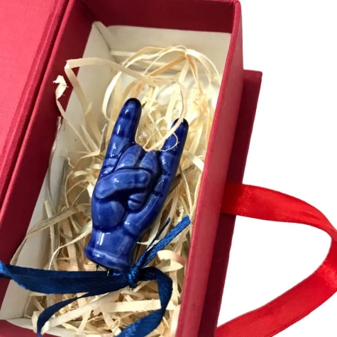Corna in ceramica blu in scatola da regalo 7 cm 2