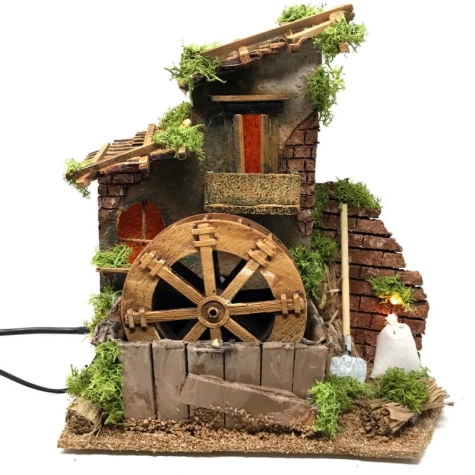 Mulino ad acqua in sughero presepe movimento