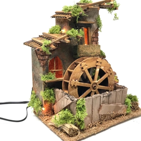 Mulino ad acqua in sughero presepe movimento 2